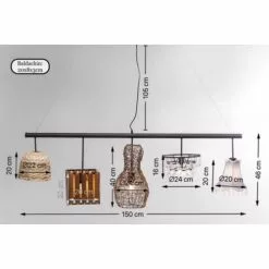 Kare Design Suspensions Suspension 5 Abat-jours En Rotin Et Tissu -Luminaires Soldes Boutique suspension 5 abat jours en rotin et tissu 3
