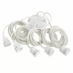 Hoopzi Suspensions Suspension 5 Fils électriques En Tissu Blanc 3,5m Douille Blanche