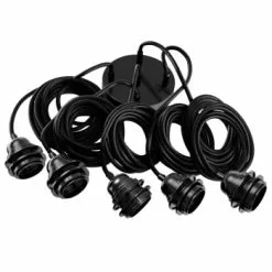 Hoopzi Suspensions Suspension 5 Fils électriques En Tissu Rouge 3,5m Douille Noire -Luminaires Soldes Boutique suspension 5 fils electriques en tissu noir 3 5m douille noire 1