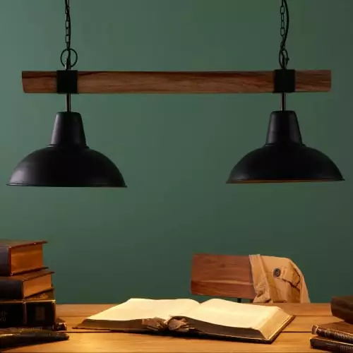 Maisons Du Monde Suspensions Suspension Double En Métal Noir Et Manguier 2 Maisons Du Monde Suspensions Suspension Double En Métal Noir Et Manguier – Image 2