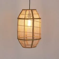 Mica Decorations Suspensions Suspension En Bois Beige Et Lin -Luminaires Soldes Boutique suspension en bois beige et lin 4