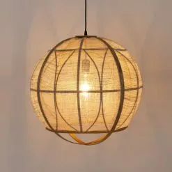 Mica Decorations Suspensions Suspension En Bois Beige Et Lin -Luminaires Soldes Boutique suspension en bois beige et lin 8