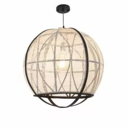 Mica Decorations Suspensions Suspension En Bois Noir Et Lin -Luminaires Soldes Boutique suspension en bois noir et lin 2