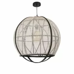 Mica Decorations Suspensions Suspension En Bois Noir Et Lin -Luminaires Soldes Boutique suspension en bois noir et lin 3