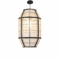 Mica Decorations Suspensions Suspension En Bois Noir Et Lin -Luminaires Soldes Boutique suspension en bois noir et lin 8