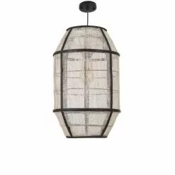 Mica Decorations Suspensions Suspension En Bois Noir Et Lin -Luminaires Soldes Boutique suspension en bois noir et lin 9