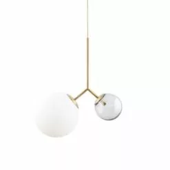 House Doctor Suspensions Suspension Laiton En Verre Blanc Et Gris -Luminaires Soldes Boutique suspension laiton en verre blanc et gris 3
