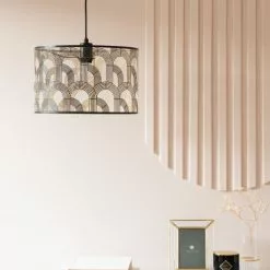 Maisons Du Monde Suspensions Suspension Tambour En Métal Ajouré Noir Et Doré -Luminaires Soldes Boutique suspension tambour en metal ajoure noir et dore 1000 6 16 210551 2