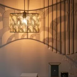 Maisons Du Monde Suspensions Suspension Tambour En Métal Ajouré Noir Et Doré -Luminaires Soldes Boutique suspension tambour en metal ajoure noir et dore 1000 6 16 210551 3